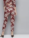 Maroon Floral Scuba Front Button Track Pants