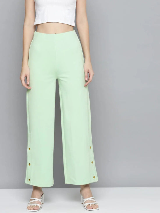 Mint Green Scuba Side Button Flared Track Pants