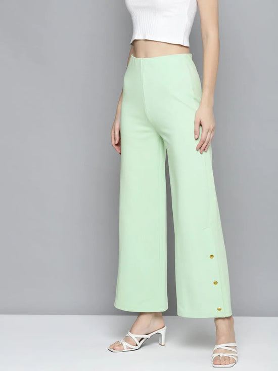 Mint Green Scuba Side Button Flared Track Pants