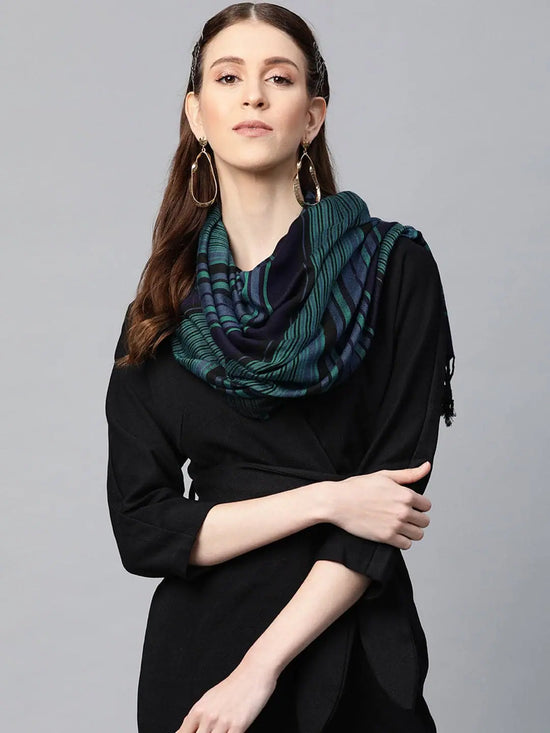 Green Viscose Stripe Stole