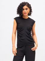 Women Black Pleated Sleeveless Top With Pants