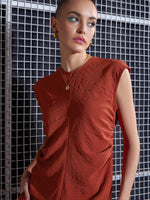 Women Rust Pleated Sleeveless Top With Pants