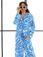 Women Blue Floral Lounge Shirt With Pants-SFSETS95981