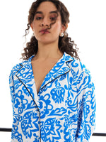 Women Blue Floral Lounge Shirt With Pants-SFSETS95981