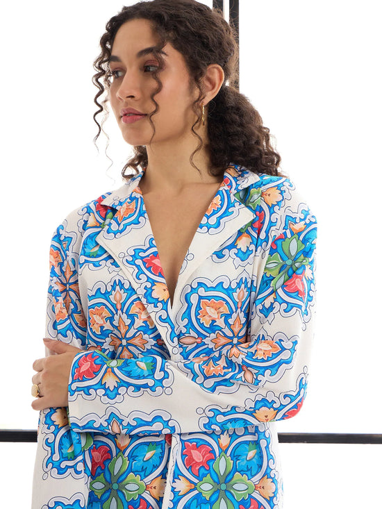 Women Blue & White Floral Lounge Shirt With Pants-SFSETS95982