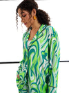 Women Green Abstract Print Lounge Shirt With Pants-SFSETS95983