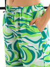 Women Green Abstract Print Lounge Shirt With Pants-SFSETS95983