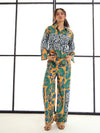 Women Mustard & Green Paisley Print Lounge Shirt With Pants-SFSETS95985