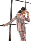 Women Peach Geometric Lounge Shirt With Pants-SFSETS95989