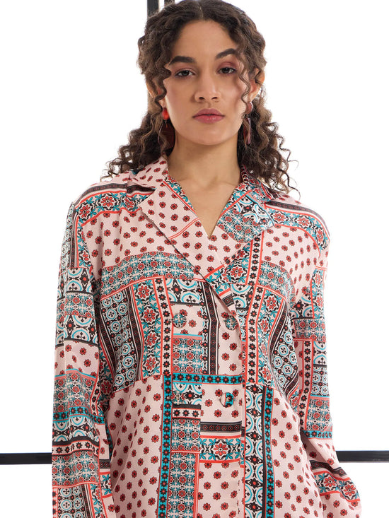 Women Peach Geometric Lounge Shirt With Pants-SFSETS95989