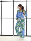 Women Green & Blue Floral Lounge Shirt With Pants-SFSETS95992