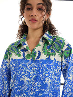 Women Green & Blue Floral Lounge Shirt With Pants-SFSETS95992