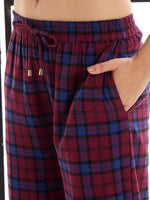 Women Maroon & Blue Check Lounge Shirt With Pants-SFSETS95999