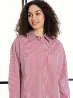 Women Maroon & White Stripes Lounge Shirt With Pants-SFSETS96002