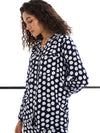 Women Blue & White Polka Dot Lounge Shirt With Pants-SFSETS96003