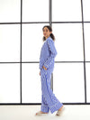 Women Blue & White Satin Lounge Shirt With Pants-SFSETS96009