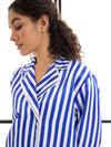 Women Blue & White Satin Lounge Shirt With Pants-SFSETS96009