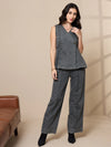 Women Black Washed Tencel Vest Top With Pants-SFSETS96013