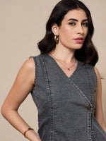 Women Black Washed Tencel Vest Top With Pants-SFSETS96013