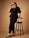 Women Black Solid Peplum Top With Straight Pants-SFSETS96028