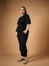 Women Black Solid Peplum Top With Straight Pants-SFSETS96028