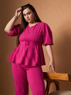 Women Fuchsia Solid Peplum Top With straight Pants-SFSETS96029