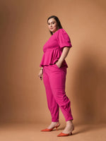 Women Fuchsia Solid Peplum Top With straight Pants-SFSETS96029