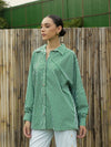 Women Green & White Stripe Oversized Shirt-SFSHRT20469