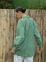 Women Green & White Stripe Oversized Shirt-SFSHRT20469