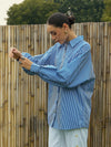 Women Blue & White Stripe Oversized Shirt-SFSHRT20470