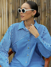 Women Blue & White Stripe Oversized Shirt-SFSHRT20470