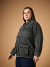 Women Black Acid Denim Wash Shacket-SFSHRT20474