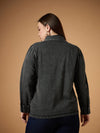 Women Black Acid Denim Wash Shacket-SFSHRT20474