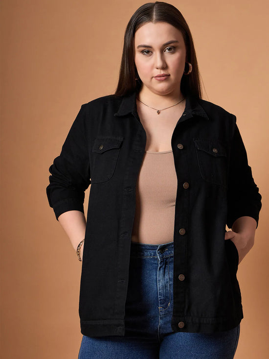 Women Black Denim Shacket-SFSHRT20476