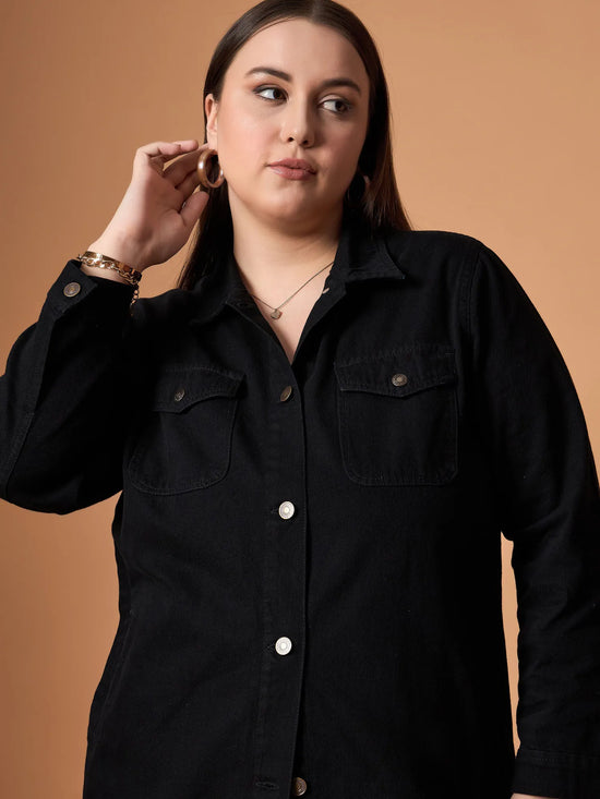 Women Black Denim Shacket-SFSHRT20476