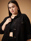 Women Black Corduroy Front Button Shacket-SFSHRT20478