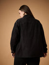 Women Black Corduroy Front Button Shacket-SFSHRT20478