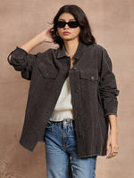 Women Dark Grey Corduroy Oversize Shacket-SFSHRT20524