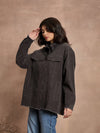 Women Dark Grey Corduroy Oversize Shacket-SFSHRT20524