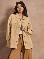 Women Beige Corduroy Oversize Shacket-SFSHRT20525