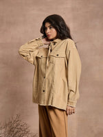 Women Beige Corduroy Oversize Shacket-SFSHRT20525