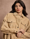 Women Beige Corduroy Oversize Shacket-SFSHRT20525