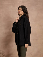 Women Black Corduroy Oversize Shacket-SFSHRT20526