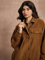 Women Brown Corduroy Oversize Shacket-SFSHRT20527