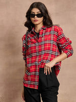 Women Red Check Oversized Shirt-SFSHRT20528