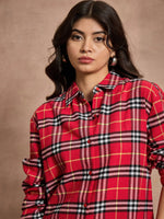 Women Red Check Oversized Shirt-SFSHRT20528