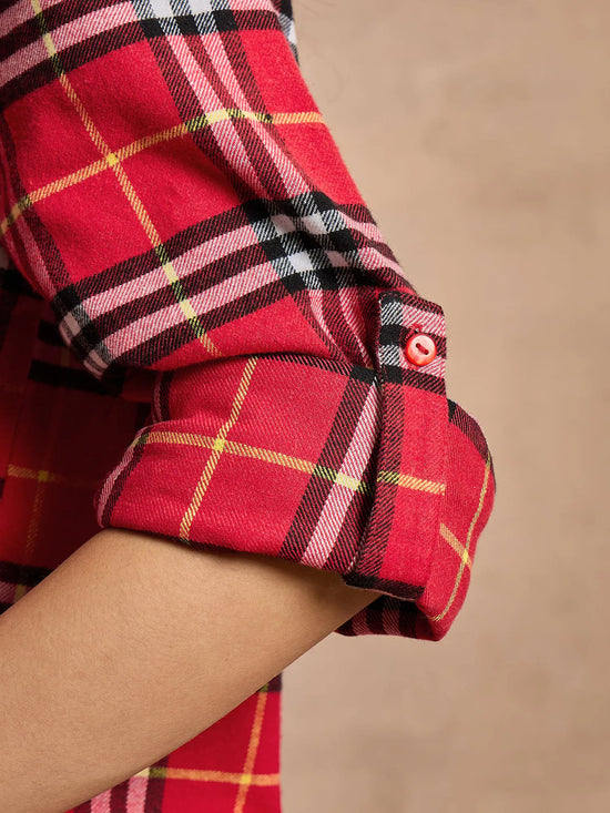 Women Red Check Oversized Shirt-SFSHRT20528