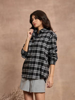 Women Black Check Oversized Shirt-SFSHRT20529