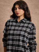 Women Black Check Oversized Shirt-SFSHRT20529