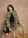 Women Green & Beige Checked Oversized Shirt-SFSHRT20531